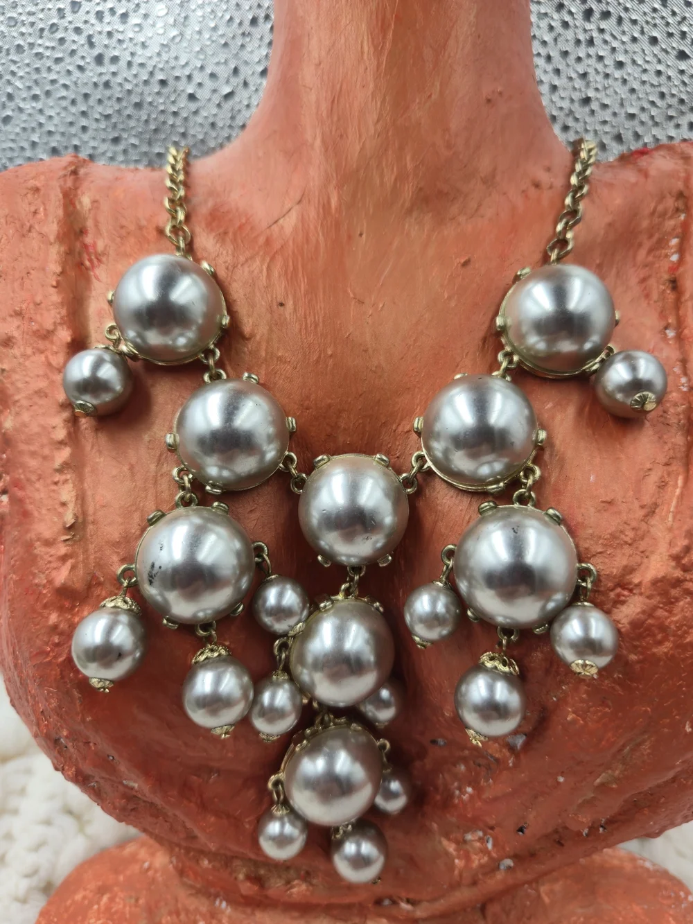 Gold-Tone Silver Pearl Statement Bib Necklace